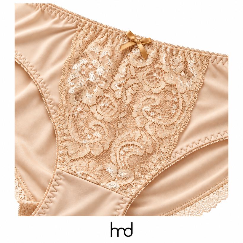 Cận cảnh ren đắp mặt trước màu nude